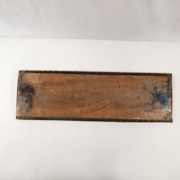 Chinese Copper Serving Tray Dragon Fish Symbols Bamboo Motif Antique 26x8" - Picture 7 of 14